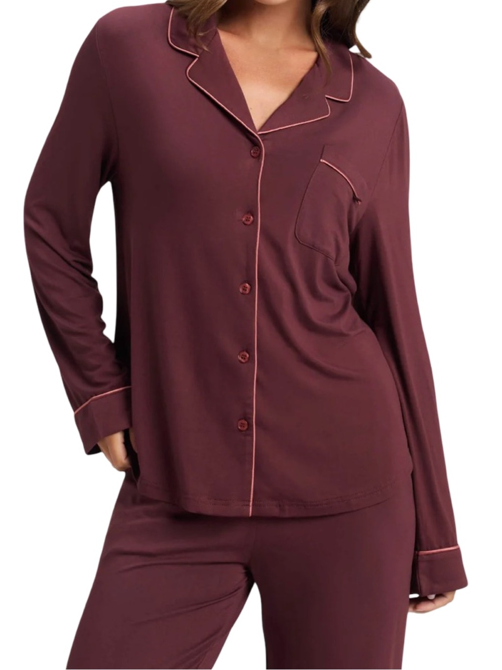 Cozy Earth NWT Bamboo Stretch-Knit Classic Long Sleeve PJ Set Burgundy Size M - Picture 4 of 10